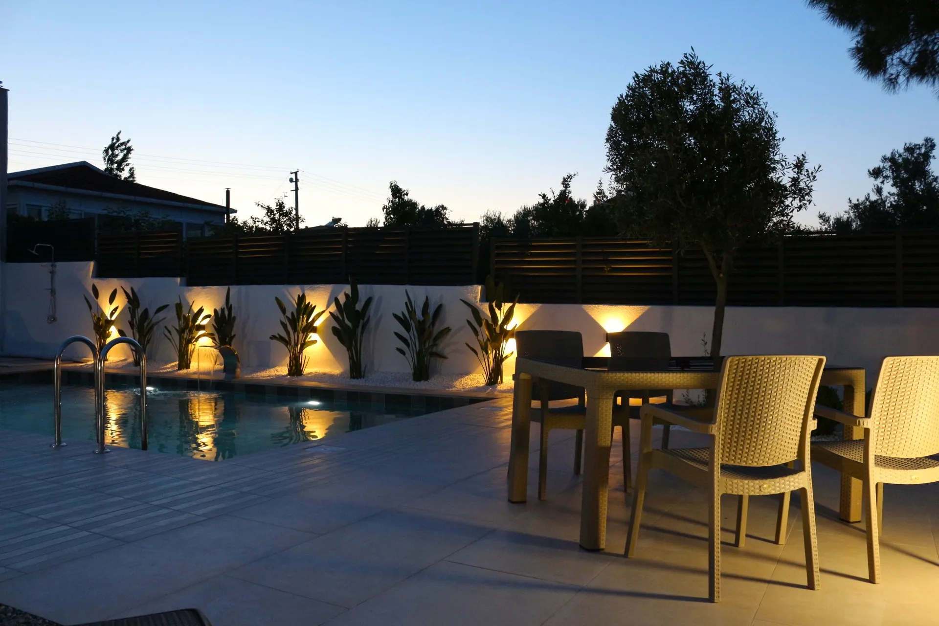 Villa Öz outdoor dining table set for evening event