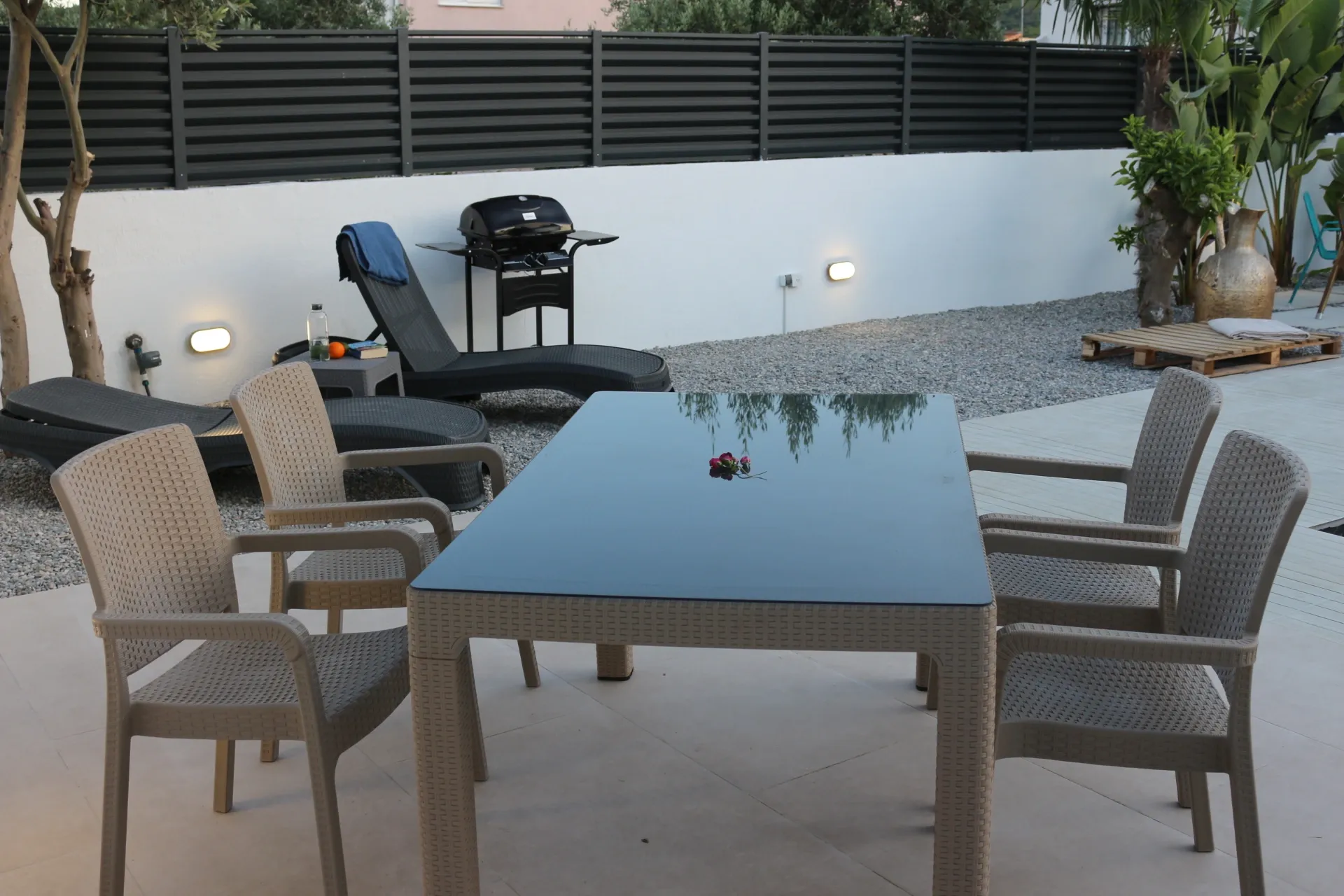Outdoor patio dining table ready for guests